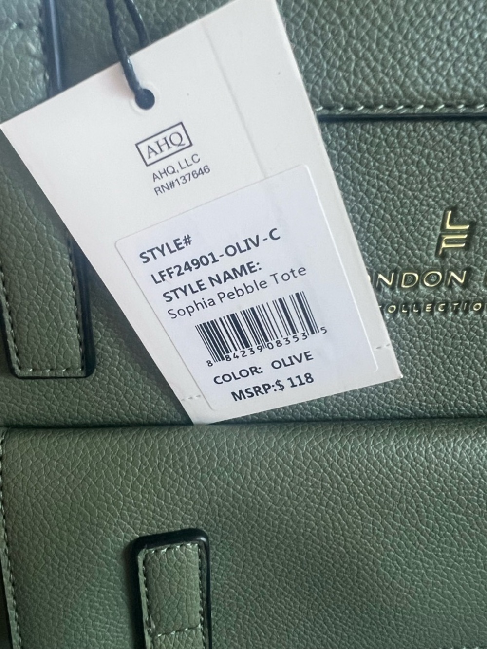NWT.  London Fog Sophia Pebble Tote Olive Green. - Picture 2 of 7